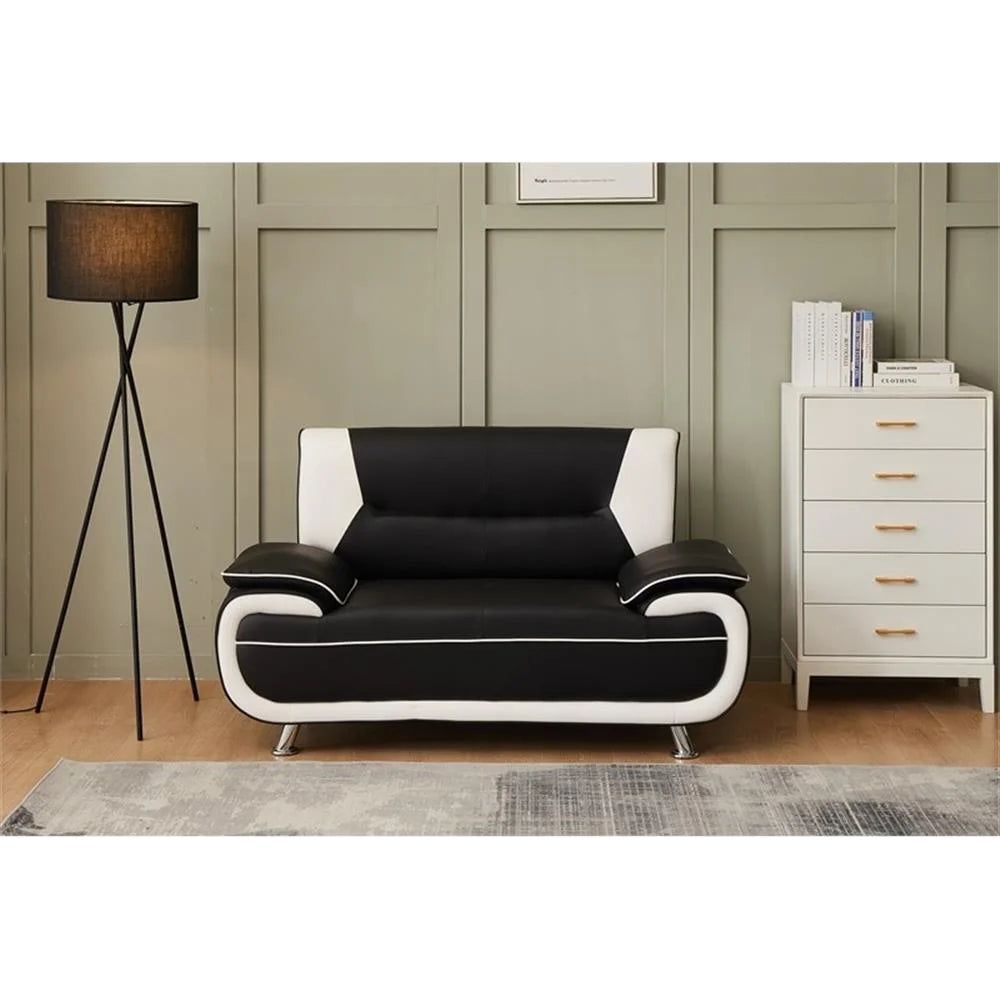 3-Piece Set with Faux Leather Loveseat & 2 Chairs in Black and White