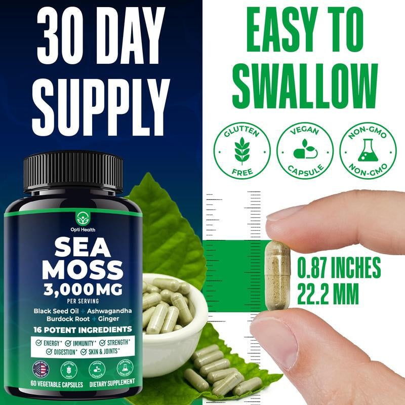 Sea Moss Black Seed Oil Ashwagandha Ginger - Advanced Irish Sea Moss Capsules All in One Supplement