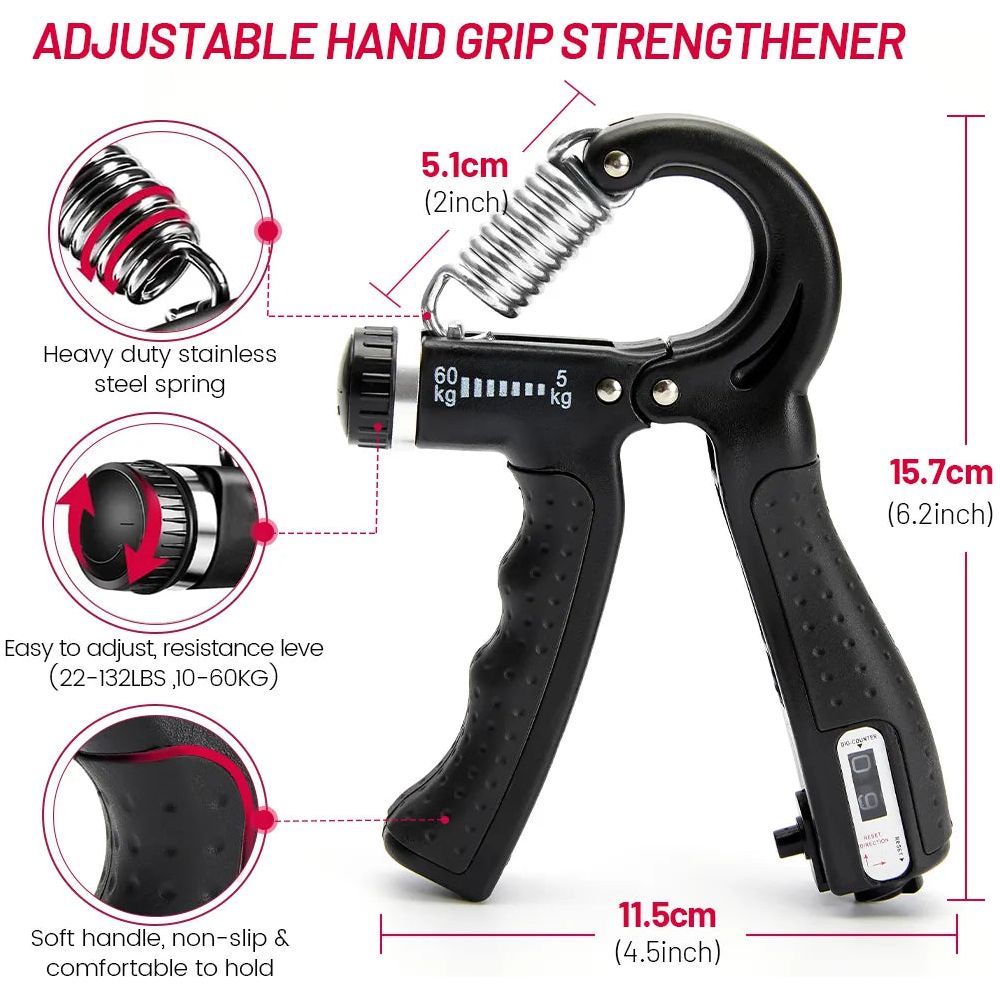 Adjustable 5-60Kg Heavy Hand Gripper Fitness Hand Exerciser Grip Wrist Training Finger Gripper Hand Strengthener for Patient