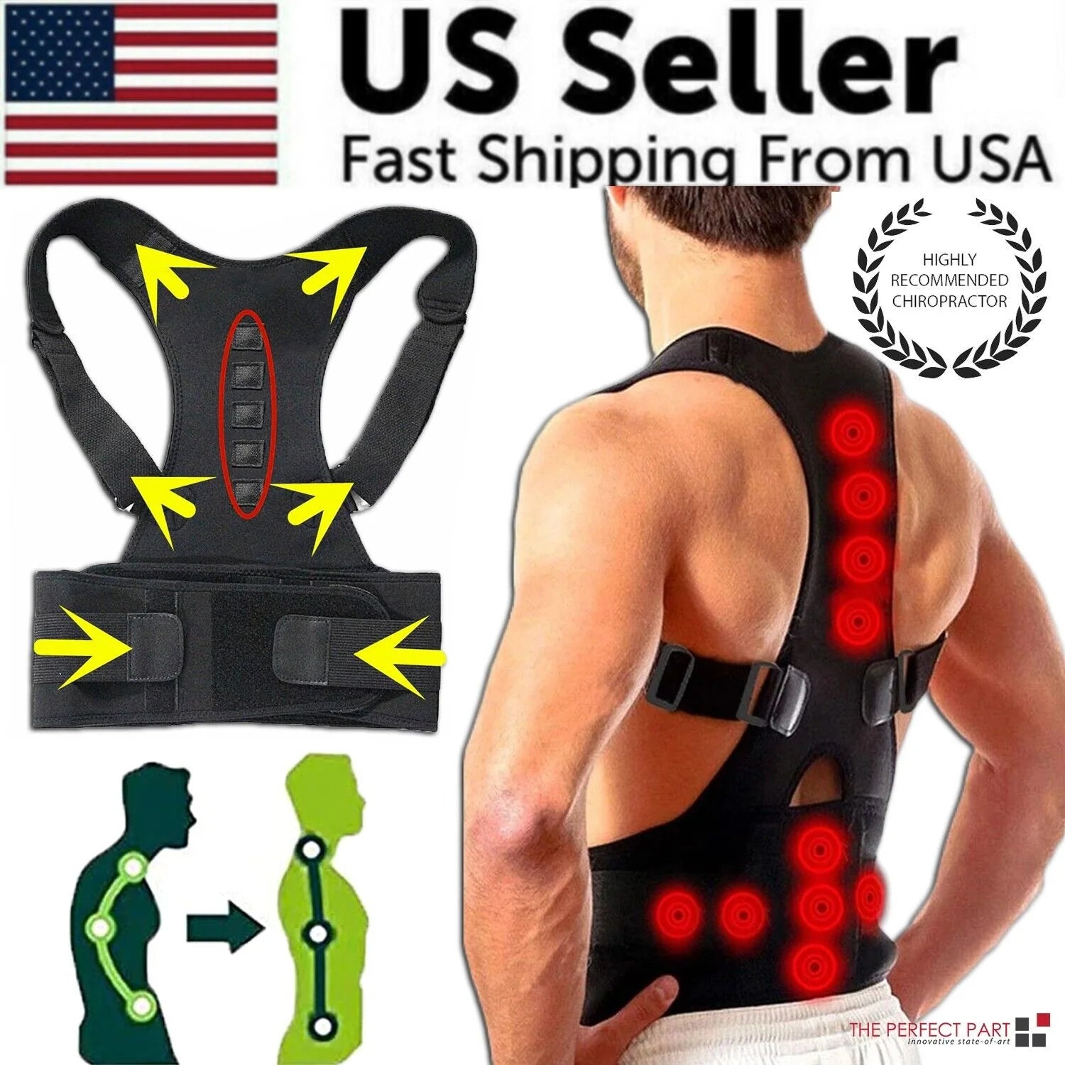 Posture Corrector Support Magnetic Back Shoulder Brace Belt Band for Men Women