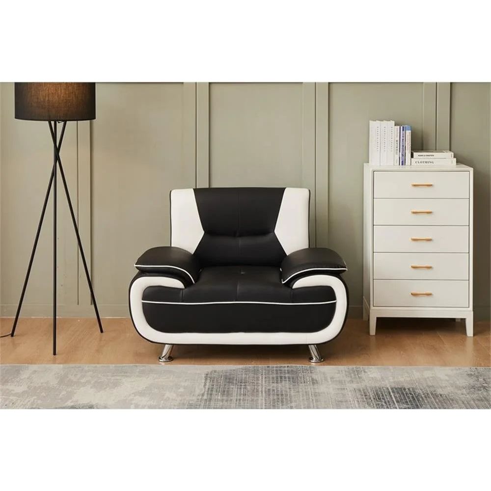 3-Piece Set with Faux Leather Loveseat & 2 Chairs in Black and White