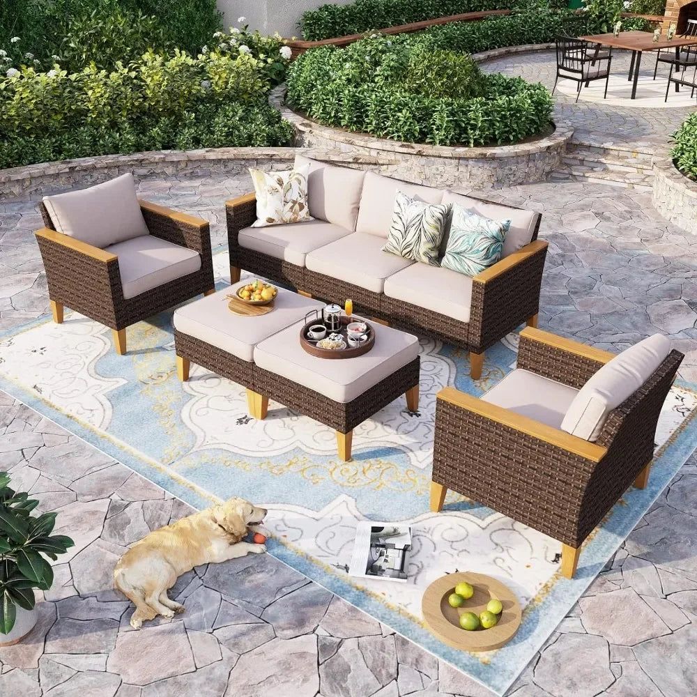 Wicker Patio Furniture Set, 2Corner Sofa, 2Single Sofa, 1Armless Sofa, 2Ottoman,Conversation Set Outdoor Rattan Sectional Sofa